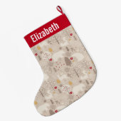 キュートなウッドランド動物の北欧パターンクリスマス ラージクリスマスストッキング (裏面 (吊り時))