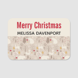 キュートなウッドランド動物の北欧パターンクリスマス 名札