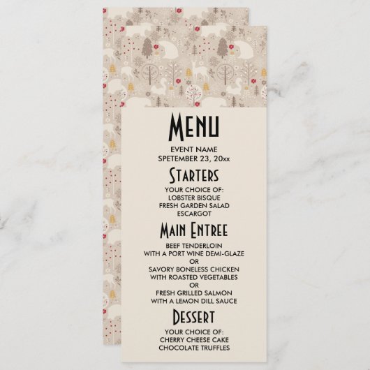 キュートなウッドランド動物の北欧パターンクリスマス 招待状 (正面/裏面)