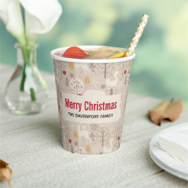 キュートなウッドランド動物の北欧パターンクリスマス 紙コップ