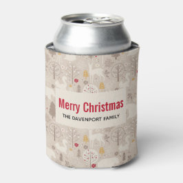 キュートなウッドランド動物の北欧パターンクリスマス 缶クーラー