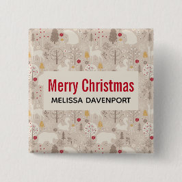 キュートなウッドランド動物の北欧パターンクリスマス 缶バッジ