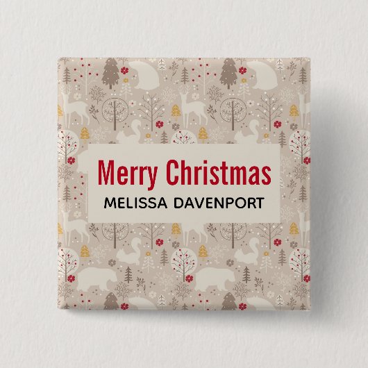 キュートなウッドランド動物の北欧パターンクリスマス 缶バッジ (正面)