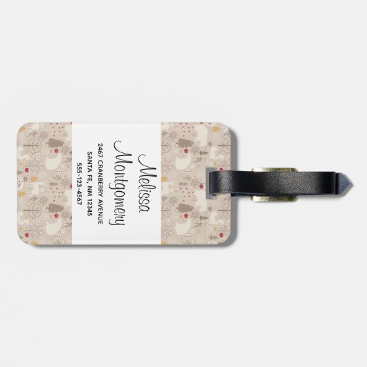 キュートなウッドランド動物の北欧模様モノグラム ラゲッジタグ (裏面横)