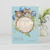 キュートなウッドランド動物バロンズ1st誕生日パーティー 招待状 (スタンド正面)