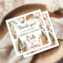 キュートなウッドランド動物1歳の誕生日パーティー スタンダードカクテルナプキン