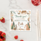 キュートなウッドランド動物1歳の誕生日パーティー スタンダードカクテルナプキン (インサイチュ)