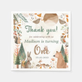 キュートなウッドランド動物1歳の誕生日パーティー スタンダードカクテルナプキン (正面)