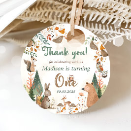 キュートなウッドランド動物1歳の誕生日パーティー フェイバータグ