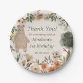 キュートなウッドランド動物1歳の誕生日パーティー ペーパープレート (正面)