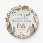 キュートなウッドランド動物1歳の誕生日パーティー ペーパープレート (正面)