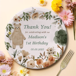 キュートなウッドランド動物1歳の誕生日パーティー ペーパープレート