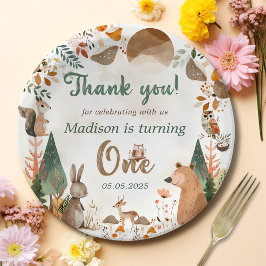 キュートなウッドランド動物1歳の誕生日パーティー ペーパープレート