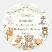 キュートなウッドランド動物1歳の誕生日パーティー ラウンドシール (正面)