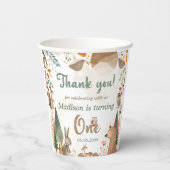 キュートなウッドランド動物1歳の誕生日パーティー 紙コップ (裏面)