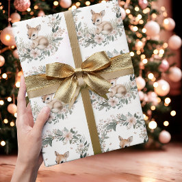 キュートなウッドランド・ディアのクリスマス包装紙 ラッピングペーパー