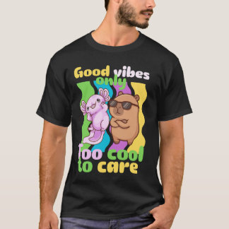 キュートなウーパールーパーとカピバラのグッドバイブス Tシャツ