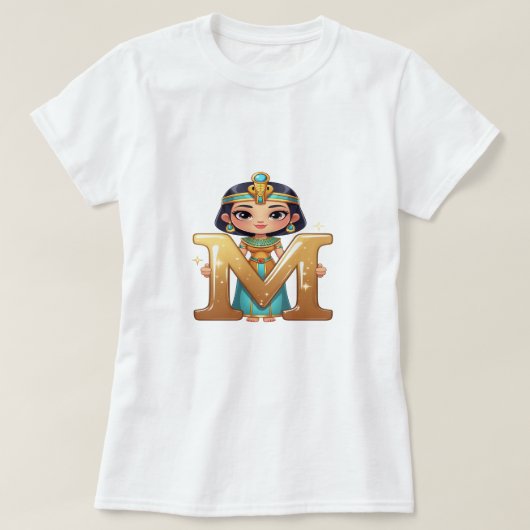 キュートなエジプトの女王とMの文字 - ロイヤル・キャラクター Tシャツ (デザイン正面)
