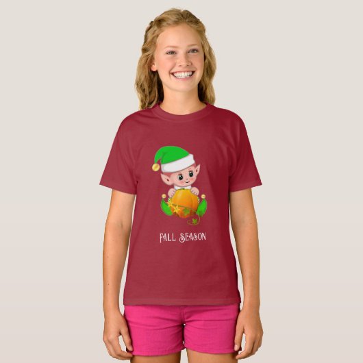 キュートなエルフとカボチャの秋 Tシャツ (正面フル)