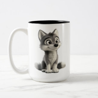 キュートなオオカミのコーヒーマグ | かわいいハスキー犬のマグカップ ツートーンマグカップ