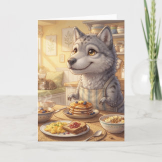 キュートなオオカミの朝食グリーティングカード カード