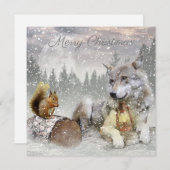 キュートなオオカリス冬の雪の森クリスマス シーズンカード (正面/裏面)