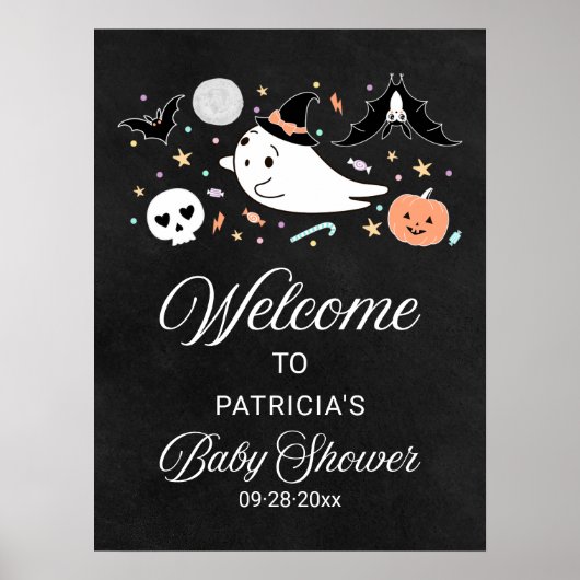 キュートなオバケのハロウィンベビーシャワーのウェルカムサイン ポスター (正面)