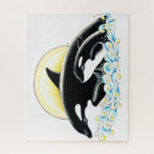 キュートなオルカホエールファミリーインクアート ジグソーパズル (縦)