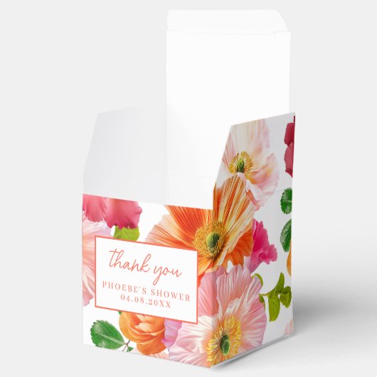 キュートなオレンジとブライトピンクの花柄 ウェディングスクエア フェイバーボックス (オープン)