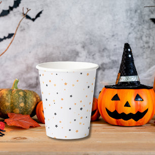 キュートなオレンジとブラックの星パターンハロウィーン 紙コップ