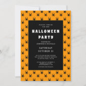 キュートなオレンジとブラックスパイダーズハローウィンパーティ 招待状 (正面)
