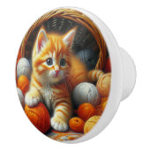 キュートなオレンジと白遊の子猫の糸 セラミックノブ (右)