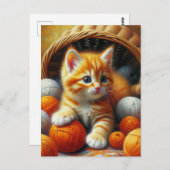 キュートなオレンジと白遊の子猫の糸 ポストカード (正面/裏面)