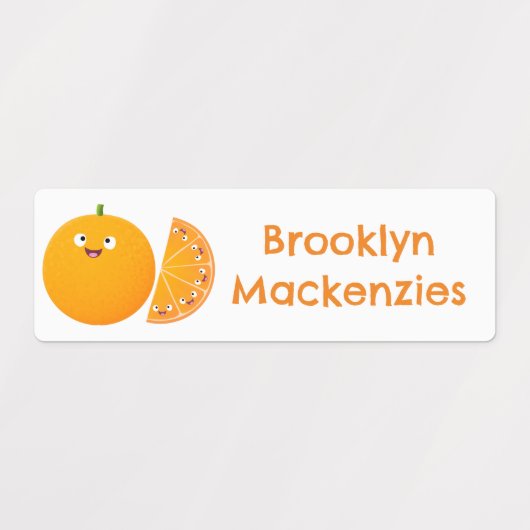 キュートなオレンジの柑橘系のフルーツパーソナライズされた漫画 ラベル (デザイン2)