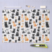 キュートなオレンジホワイトブラックキャッツ誕生日 薄葉紙 (クラフト)