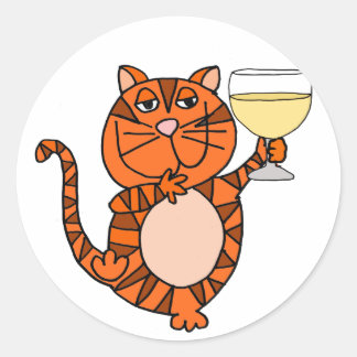 キュートなオレンジ色のタビー猫とワインの漫画 ラウンドシール