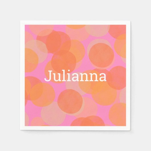 キュートなオレンジ色の円ジオメトモダンリ スタンダードカクテルナプキン (正面)