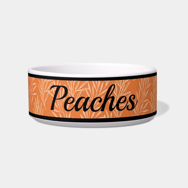 キュートなオレンジ色の植物カスタマイズ柄のキャットボウル ボウル (正面)