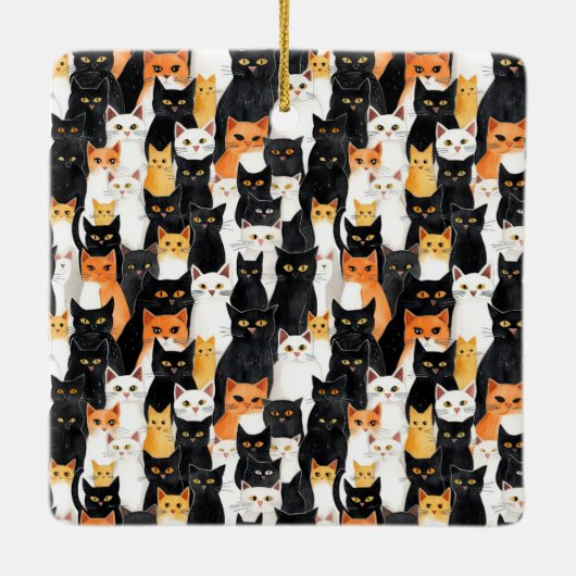 キュートなオレンジ色の白猫 セラミックオーナメント (裏面)