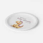 キュートなオレンジ色の紫色の恐竜の赤ちゃんシャワー ペーパープレート (アングル)