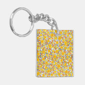 キュートなオレンジ色の黄色の白い花模様 キーホルダー (正面左)
