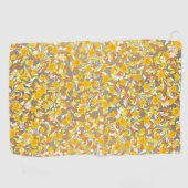 キュートなオレンジ色の黄色の白い花模様 ゴルフタオル (横)