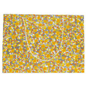 キュートなオレンジ色の黄色の白い花模様 ラージペーパーバッグ (裏面)