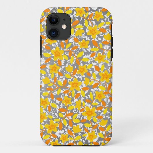 キュートなオレンジ色の黄色の白い花模様 Case-Mate iPhoneケース (裏面)