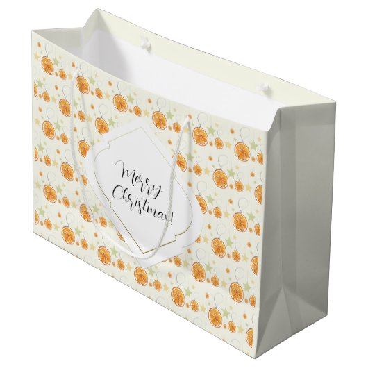 キュートなオレンジ色ベージュクリスマスの水の色のパターン ラージペーパーバッグ (正面アングル)