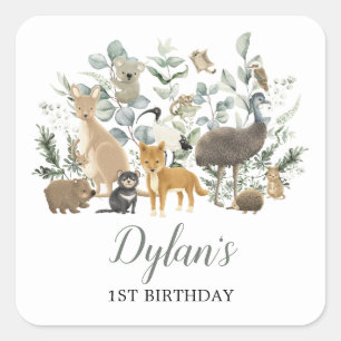 キュートなオーストラリア動物ユーカリ誕生日パーティー スクエアシール