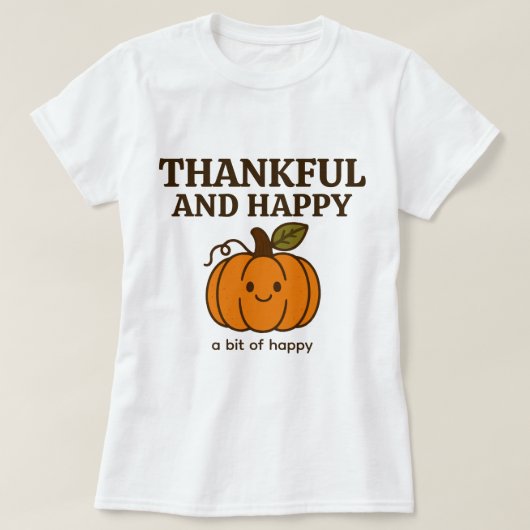 キュートなオータムパンプキンの落書き「感謝と幸せ」 Tシャツ (デザイン正面)