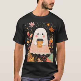 キュートなオートムンゴーストとパンプキンコーヒー - ほっこり秋 Tシャツ