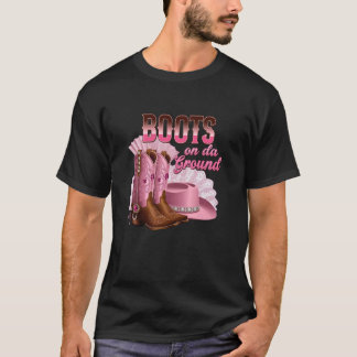 キュートなカウガールのブーツ オン ザ グラウンド ラインダンス ウエスタン Tシャツ