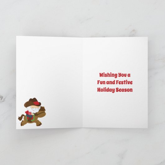 キュートなカウボーイサンタとサボテン南西クリスマス シーズンカード (内部)